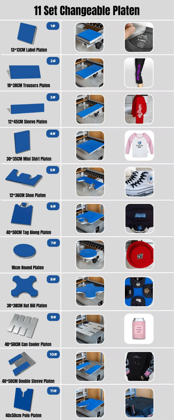 30 x 35cm mini skjorteplate accessory for 40 x 50cm electric heat press