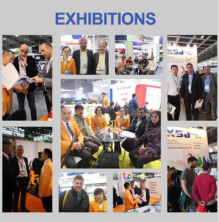 collage of business people at exhibitions showcasing second generation DTF printer technology