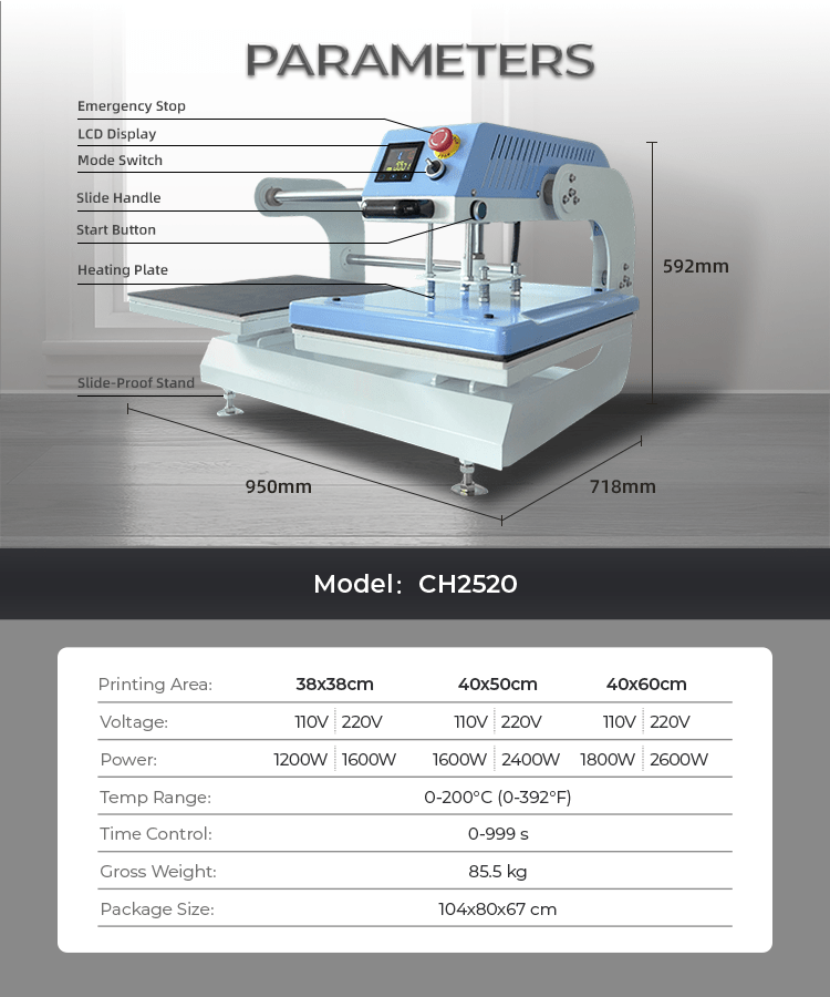 Pneumatisk Dobbel Varmepresse – Modell CH2520 - Kreatek.no