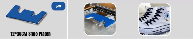 12 x 36cm blue shoe platen for 40 x 50cm electric heat press with shoe imprint examples