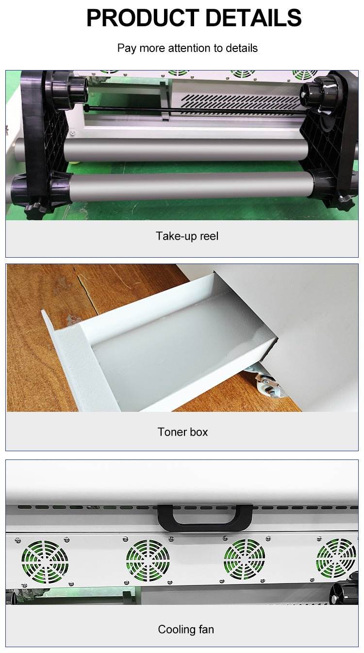 SUNIKA DTF 60cm-Shaker with take-up reel, toner box, and cooling fan components for A3 printing tasks
