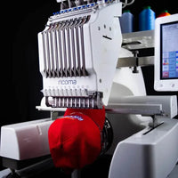 Ricoma EM-1010-7S 10-needle embroidery machine with 7-inch color touchscreen and cap embroidery setup