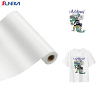 Roll of DTF-A3 Film 30cm x 100m with vibrant cartoon graphic printed on white t-shirt using DTF transfer technology