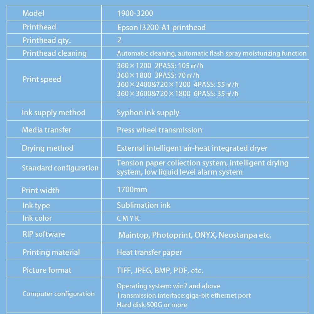 Sunika 1900 - 3200 Storformat Sublimeringsprinter – Proff ytelse til tekstiltrykk - Kreatek.no