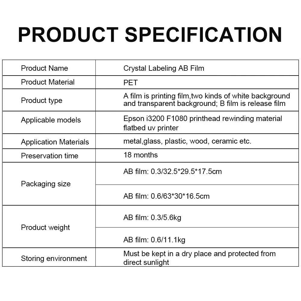 Crystal Labeling AB Film – UV DTF Film for Overføring på Harde Overflater - Kreatek.no