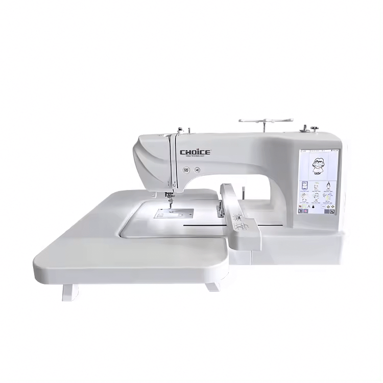 Kreatek ES6 Sy & Broderimaskin high-speed computerized sewing and embroidery machine in white with touchscreen display and extended work table.