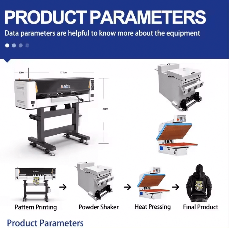 SUNIKA SK-60 DTF printer med pneumatisk varmepresse og trykk på hettegensere, ideell for profesjonell dtf printing.