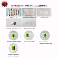 YIGAO embroidery thread set with 63 colors, including color card, lining paper, thread nets, bottom threads, and transparent bobbins for detailed stitching.