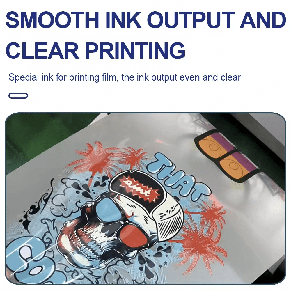 High-quality digital print on film showcasing vibrant colors and clear detail using Kreatek DTF-blekk ink