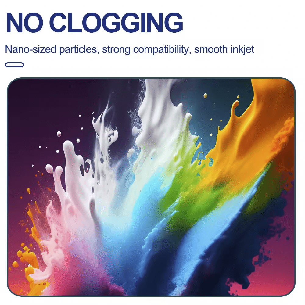 Kreatek DTF-blekk with vibrant cyan, magenta, yellow, white, and black colors for smooth inkjet printing and strong adhesion.