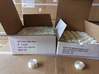 Box of 144 white pre-wound polyester plastic bobbins, ready to use for sewing projects