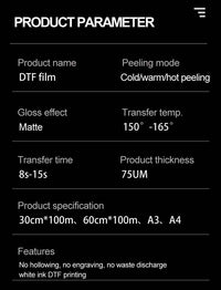DTF-A3 Film 30cm x 100m matte double coated transfer film for vibrant, durable garment printing with hot peel technology