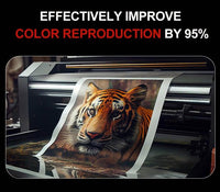 DTF-A3 Film printing vibrant tiger image showing improved color reproduction on transfer film roll