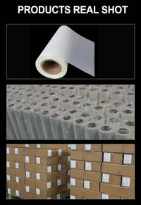 Rolls of DTF-A3 Film 30cm x 100 meters stacked and packaged in boxes for durable heat transfer printing.