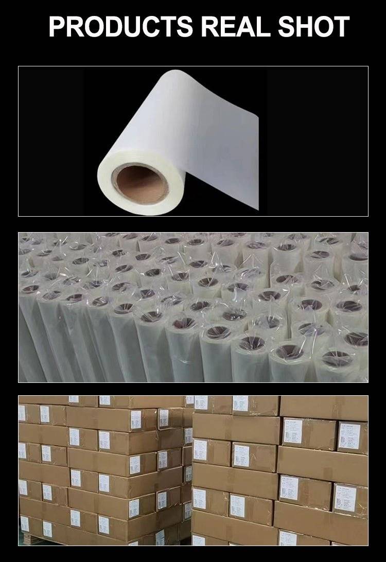 Rolls of DTF-A3 Film 30cm x 100 meters stacked and packaged in boxes for durable heat transfer printing.