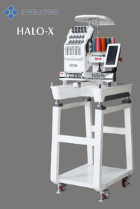 Profesjonell broderimaskin KREATEK HALO-X med 10 nåler, 240x360 mm broderiområde på stativ med hjul.