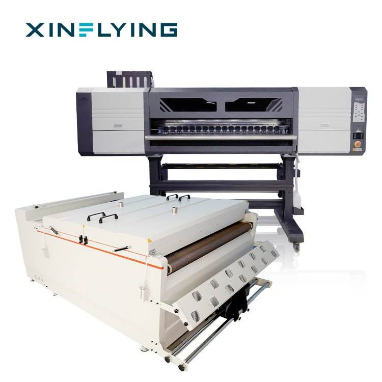XinFlying 120cm DTF printer med 8 Epson I3200-A1 printhoder for tekstiltrykk i høy kvalitet.