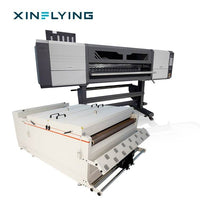XinFlying 120cm DTF printer med 8 Epson I3200-A1 printhoder for tekstiltrykk i høy kvalitet. wide XinFlying DTF printer with 8 Epson I3200-A1 printheads and H1300 powder shaker for professional textile printing