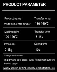 Kreatek DTF-Pulverlim white PES polyester hot melt powder 1kg for textile transfer with melting point 92±5℃ and transfer temp 150-160℃