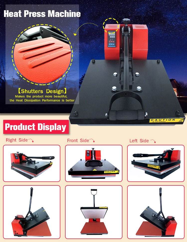 Heat press machine Varmepressmaskin Modell XY-001 with 38x38 cm heating element and ergonomic handle for professional printing on various materials