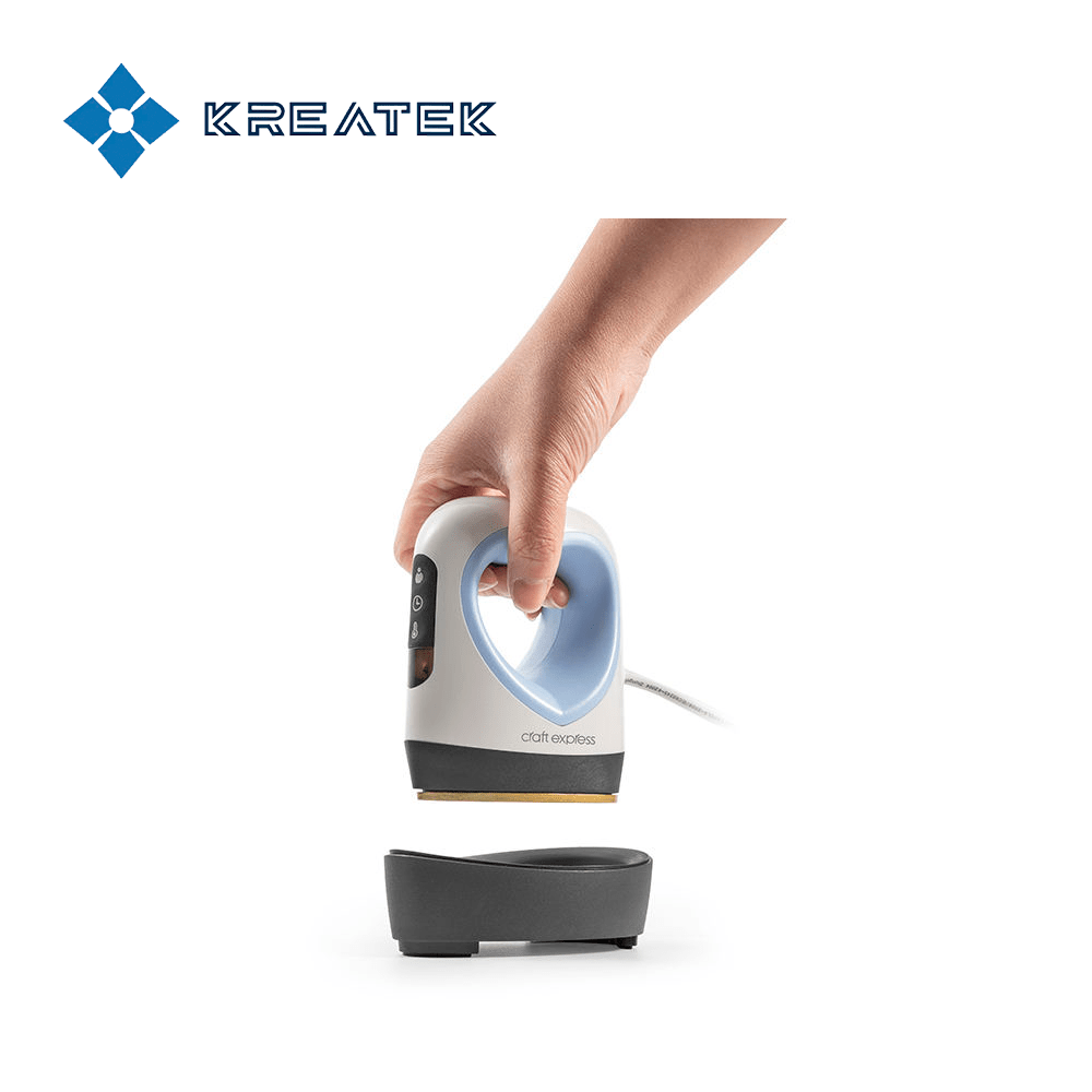 Compact Minipresse heat press for crafts with adjustable temperature and dual voltage support