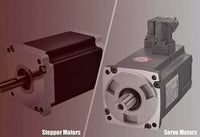 Close-up comparison of stepper motor and servo motor used in broderimaskin 400 x 450 mm embroidery machines.