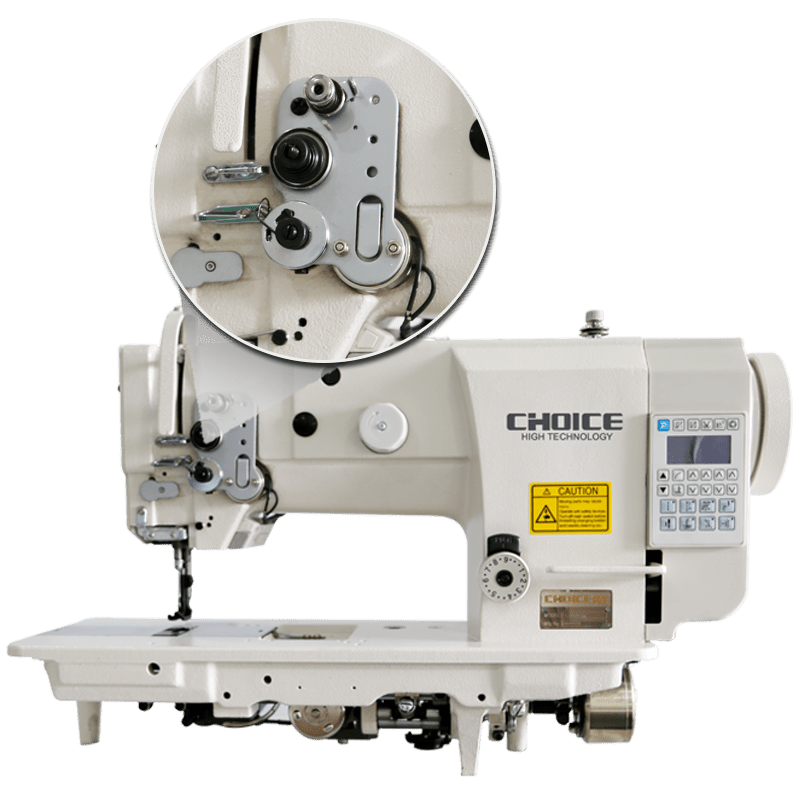 Golden Choice GC4400-D4 heavy duty single needle flatbed sewing machine with advanced data control and manual feed mechanism.