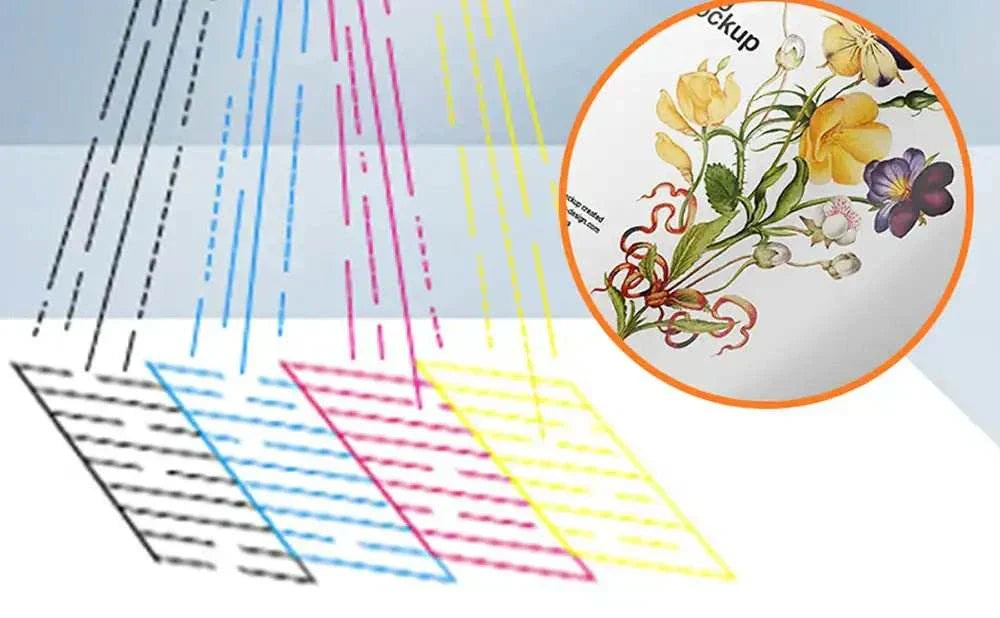 Illustrasjon av fargeleggingsprosessen med UV Printer Keditec K6090 for presis fargegjengivelse og detaljert utskrift.