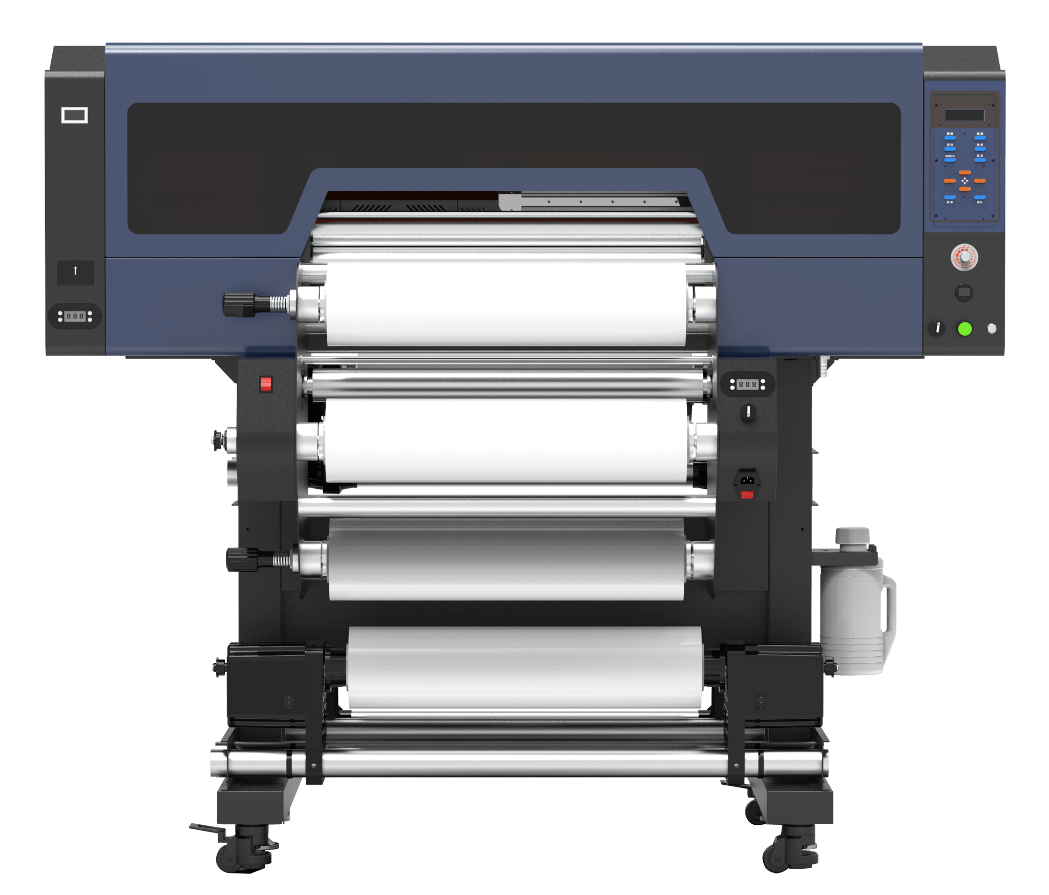 Sky Color SF60-4 Foil Stamping UV DTF printer with Epson I3200-U1 printheads, automatic roll media handling, and advanced UV curing system for high-quality foil stamping and printing.