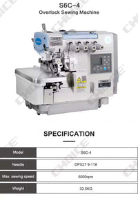 CHOICE S6C-4 industrial precision overlock sewing machine with high-speed 6000rpm and DPX27 needles