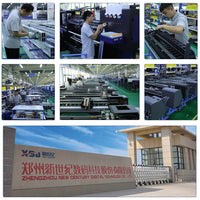 Sunika SK-A3C UV printer factory assembly and manufacturing process with Zhengzhou New Century Digital Technology building exterior.