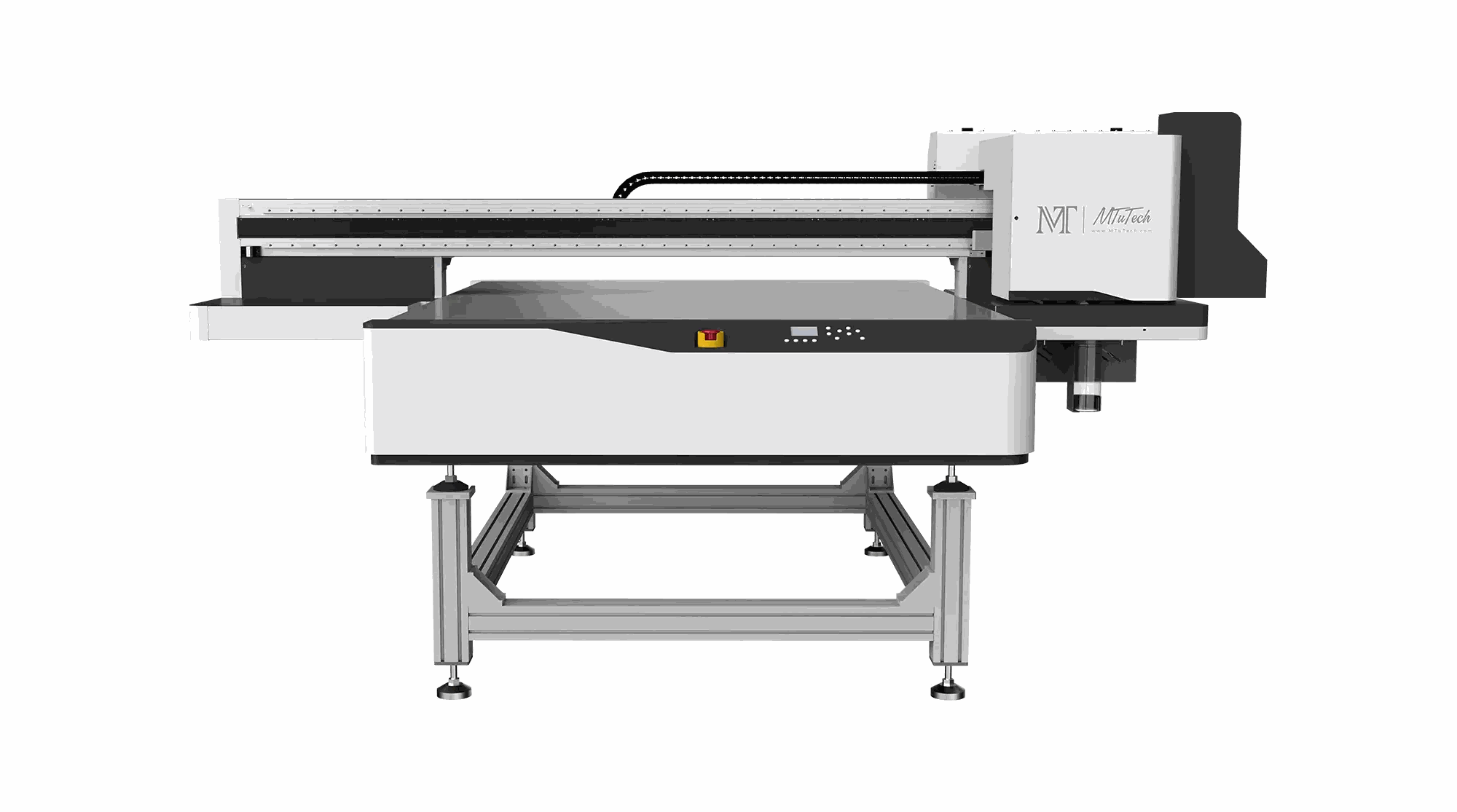 MT-UV 1315 UV flatbed printer for direkte trykk på harde materialer med høy presisjon og fargedybde.