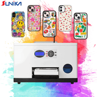 Sunika SK-A3C UV printer showcasing vibrant custom phone case prints with Epson F1080-A1 printhead technology.