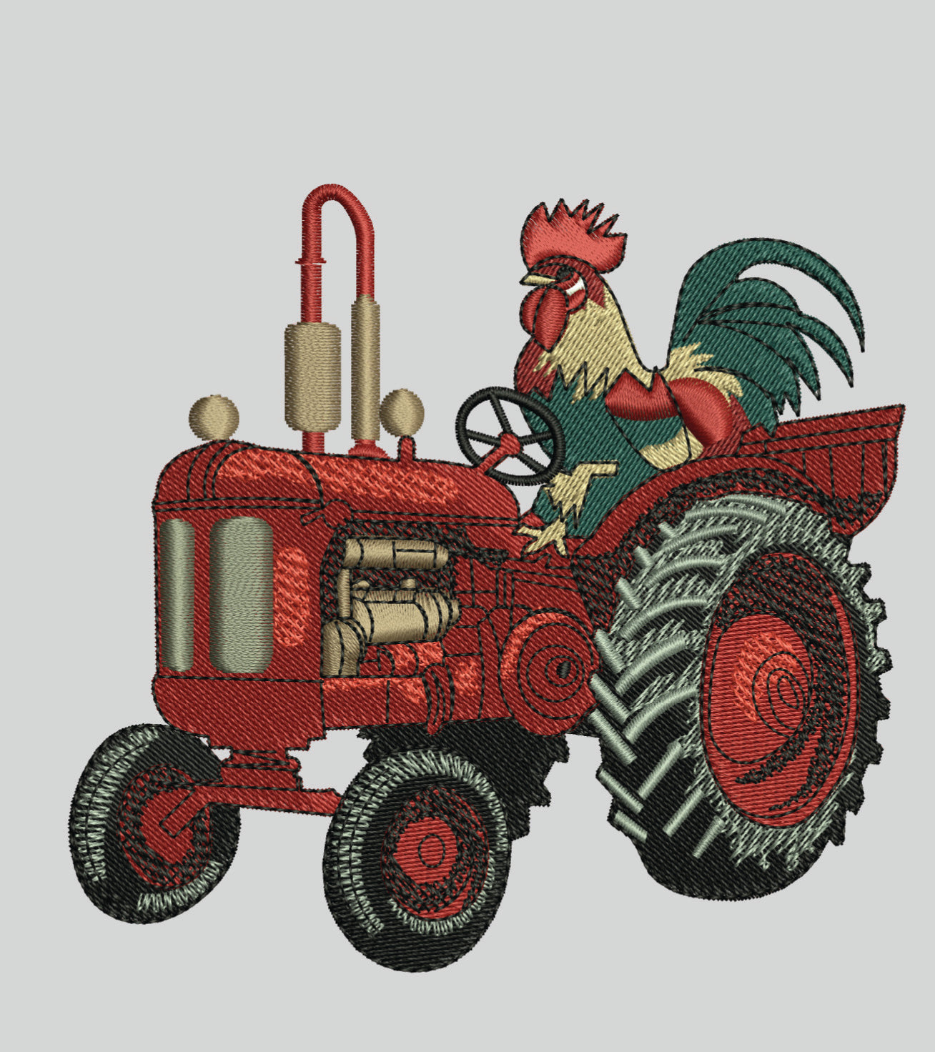 Embroidery file of Tractor and rooster 