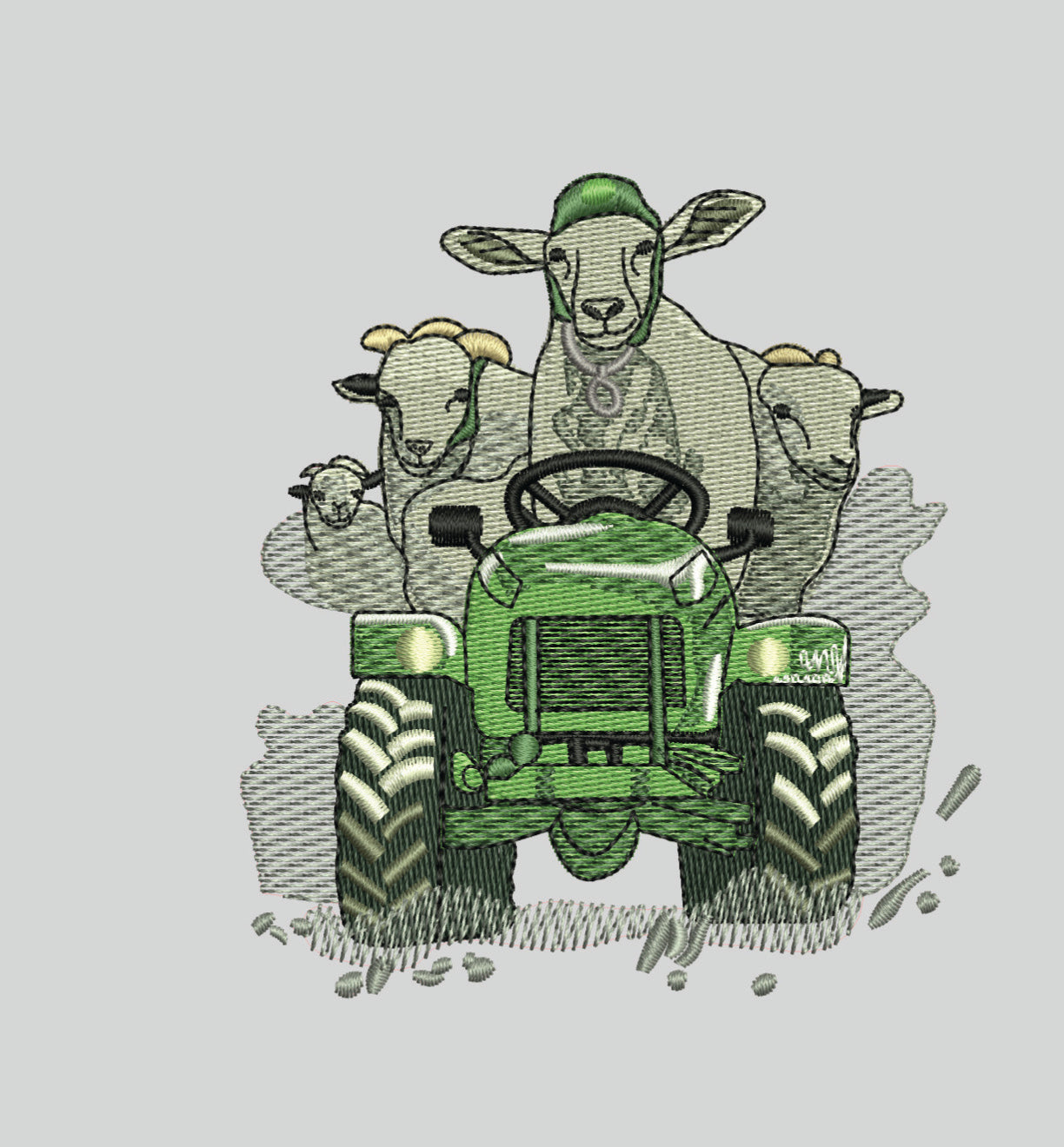 Embroidery file of Tractor and sheep 