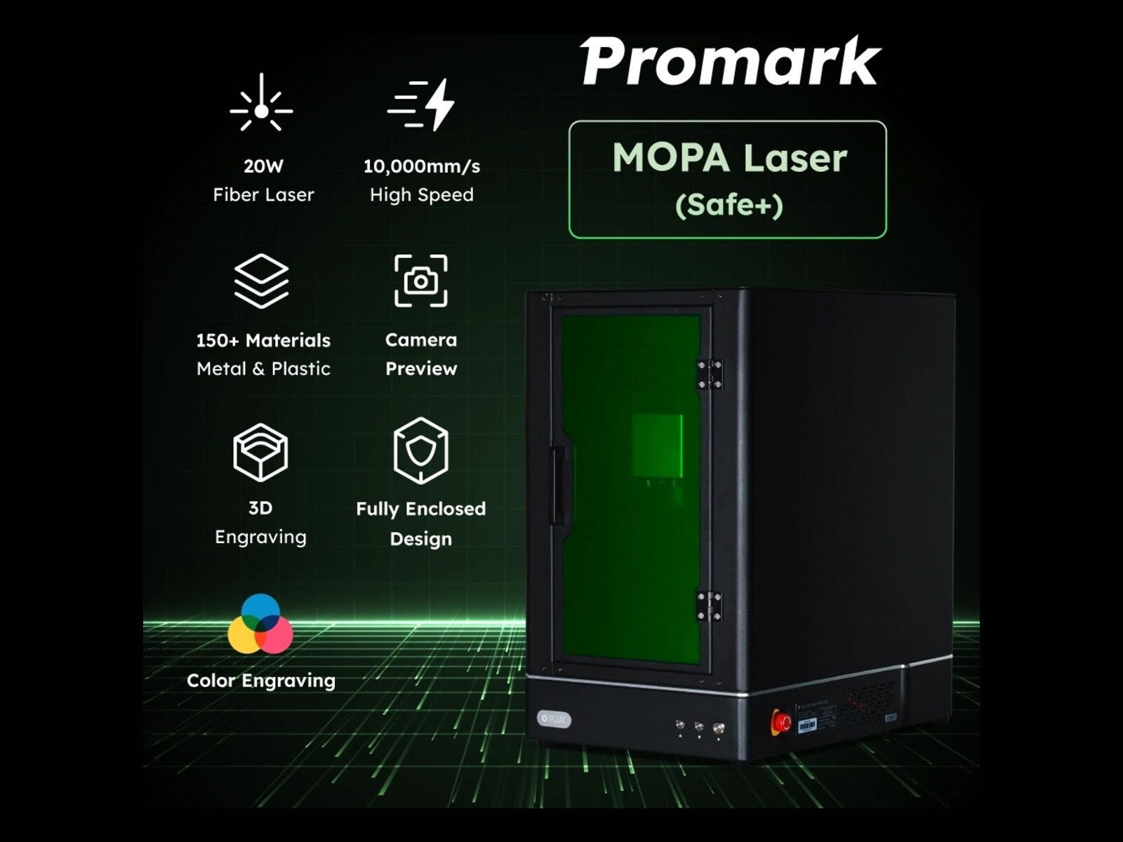 FLUX Promark MOPA 20W med Class 1-skjerm