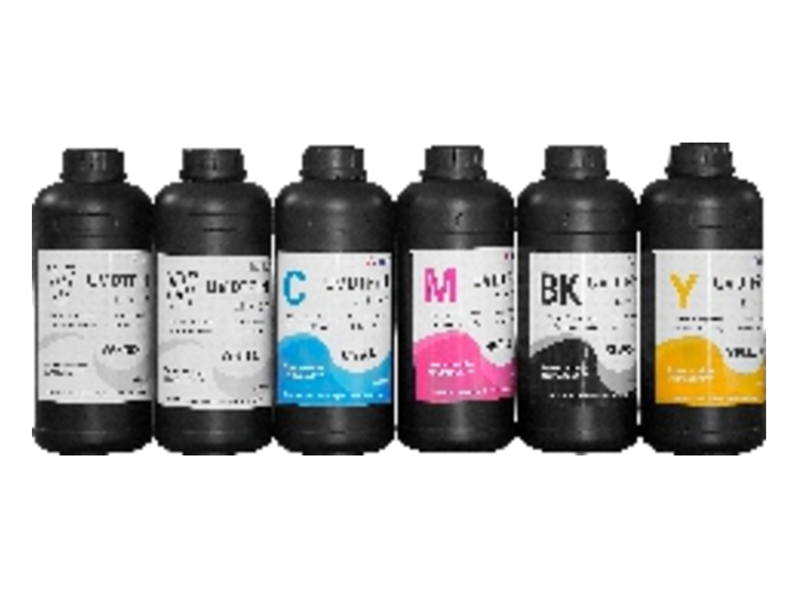 Sunika UV-blekk CMYK, kvit og lakk